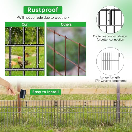 39.5ft(L) X 13in(H) Animal Barrier Fence, 28 Panels No Dig Fence for Dogs, 1.52IN Gap Anti Digging Dog Barrier, Rustproof Metal Garden Edging Border Defense for Outdoor, Yard, Lawn (28 Panels, 39.5FT x 13IN / Black)