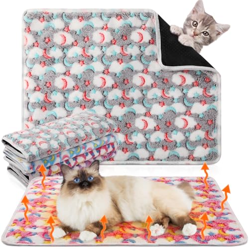 4 Pack Self Heating Cat Bed Cat Self Warming Pad with Removable Cover Extra Warm Thermal Pet Pad Washable Pet Crate Mat Anti Slip Kennel for Indoor Outdoor Pets (16 x 20 Inches)
