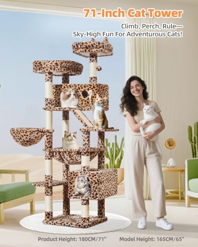 Cat Tree 71 in Extra Large Cat Tower for Inddor Cats (Leopard Print / 71 Inches)