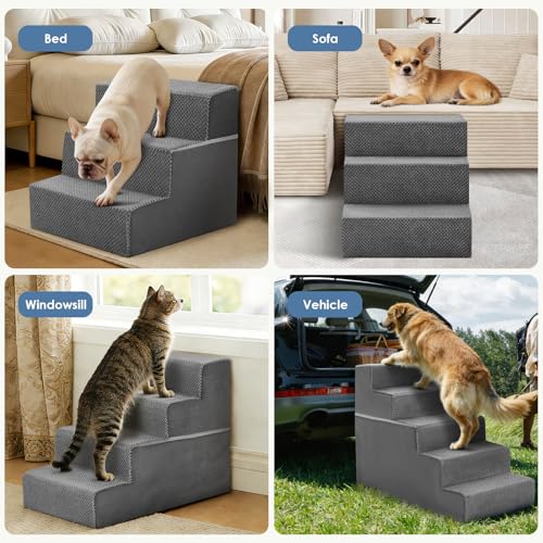 Dog Stairs for Small and Medium Dogs (Grey / Straight-22.4"H)