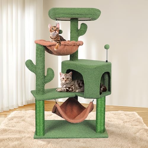 Cat Tree with Cat Condo Scratch Post and Big Hammock (39.4'' Green)