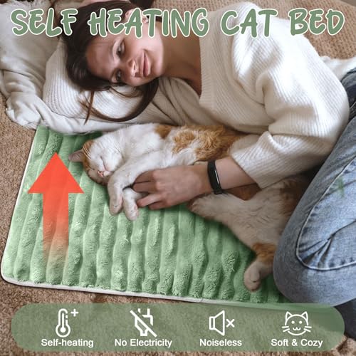 4 Pack Self Warming Cat Bed 24 x18 Self Heating Dog Cat Pad Bulk Crate Mat Extra Warm Thermal Big Pet Pad for Indoor Outdoor Pets Houses with Removable Washable Cover Non Slip (Light Green)
