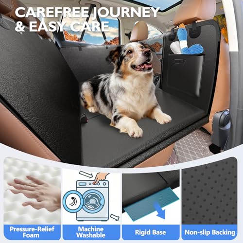 Hard Bottom Dog Car Seat Cover for Back Seat (L - For Cars/ Mid-Size SUV/ Small Truck / Glossy Black)