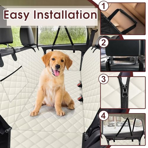 Waterproof Dog Car Seat Cover for Back Seat (Beige,Black / Large,Standard)