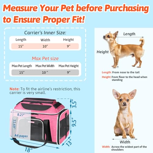 Top Expandable Small Pet Carrier 18"x13"x9.5" Airline Approved (18.0"L x 13.0"W x 9.5"H / Pink)