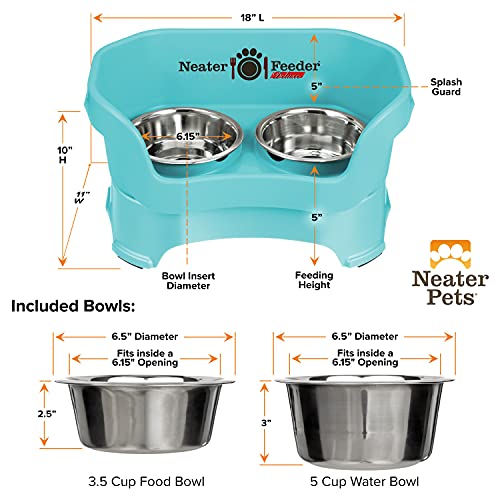 Neater Feeder Deluxe Mess Proof Dog Bowls Elevated for Medium Dogs 19 (Medium with Standard Bowl / Aquamarine)