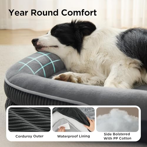 LPlus 360°Oval Bolster Orthopedic Dog Beds Large Sized Dog (Charcoal / 38"lx28"wx7"th)
