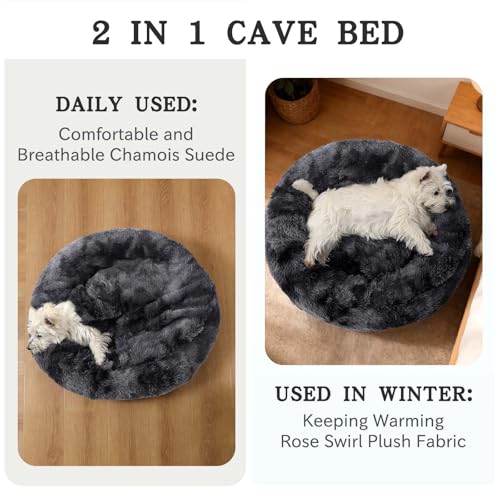 Calming Donut Dog Bed (Tie dye Dark gray / Medium 25.5''x25.5''x9'')