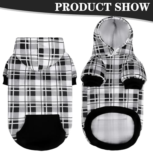 Plaid Dog Hoodie (S-Medium / Black & White)