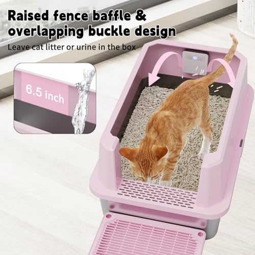 High Sided Large Cat Litter Box (Pink with Deodorizer, 2 Pack)