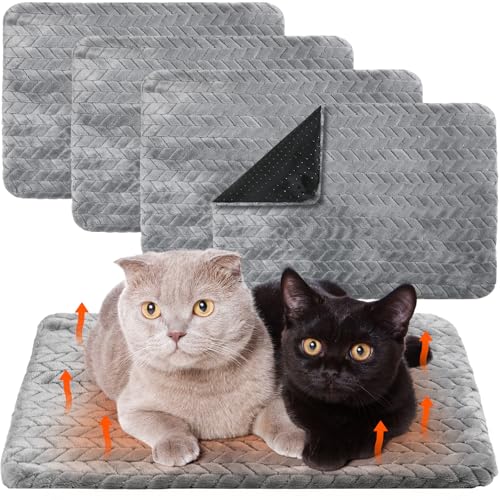 4 Pack Self Warming Cat Bed Mat Self Heating Pad for Dog Extra Warm Winter Pet Pad Washable Thermal Pads Mats for Pets Indoor Outdoor (Gray / 20 x 28 Inch)