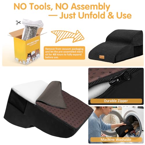 High Density Extended Foam Dog Ramp&Steps 2 Tiers (Black / 21.7*15.7*11.8)