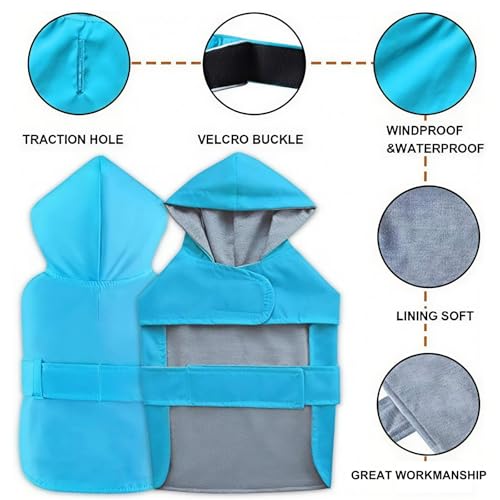 Dog Raincoat Small Dog Rain Jacket Hooded Poncho Waterproof Pet Rain Suit Double (Blue / XS:Back Length 4.6-6.7")