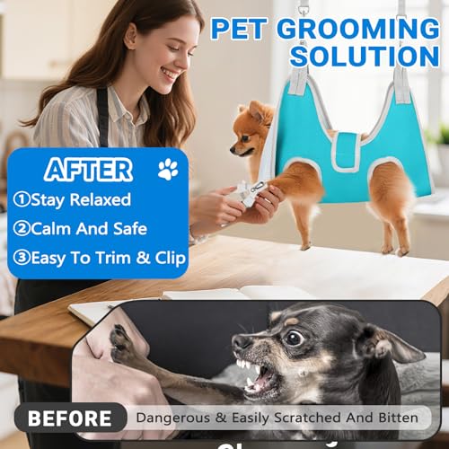 Dog Grooming Hammock for Small Dogs (S（ Legs Spacing：4.7“-11.8" / Max W：30LBS） / Blue)