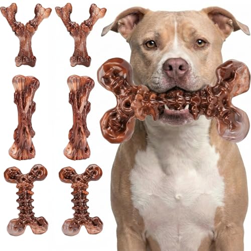 6 Pack Bacon Flavored Dog Chew Toys for Aggressive Chewers (6PC-Bacon-Brown)
