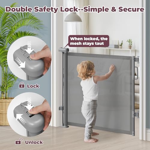 Retractable Baby Gate for Stairs & Doorways (Gray / 34" Tall x 55" Wide)