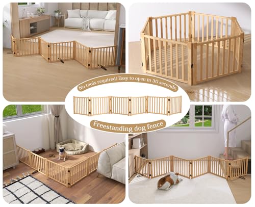 Wooden Freestanding Pet Gate Indoor (【6 Panels】H:16.9")