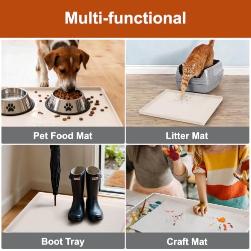 22" x 19" Extra Thick Silicone Mat Waterproof with Raised Edge (Beige / 22"L x 19"W)