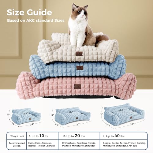 Cat Couch Bed with Fluffy Faux Rabbit Fur for Indoor Cats (Light Blue / Large: 36"L x 27"W x 10"Th)