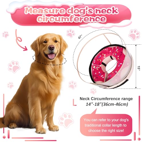 Inflatable Dog Cone Collar with Detachable Enhanced Anti (Pink / L（neck 14"-18"）)