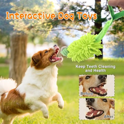 Dog Puppy Toys Dog Squeak Toys Plush Dog Toy with Dog Ropes Knots for Fun and Teeth Cleaning (Green / Dog Bite Ball Toy)