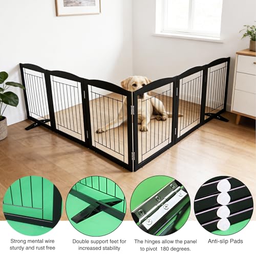 Freestanding Dog Fence Indoor (Black / 【6 Panels】120''w x 24''h)