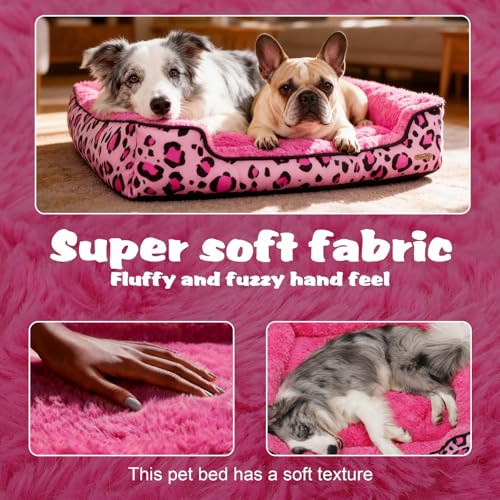 Rectangle Washable Dog Bed for Large (Pink / Small(18.9"x18.9"x6.3"))