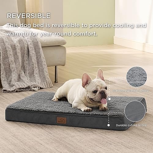 Washable Dog Bed Medium Size Dog with Comfy Sherpa (30"L x 20"W x 3"Th / Dark Grey)