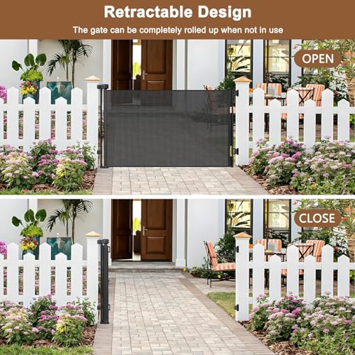 100" Wide Weatherproof Outdoor Retractable Baby Gates (Black / 35" X 100")