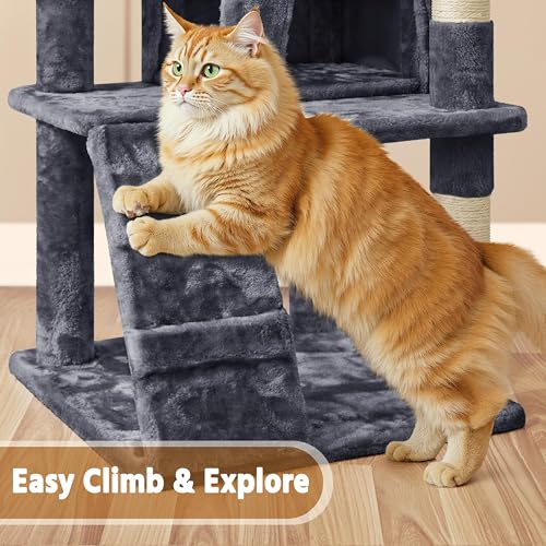 62in Cat Tree with 2 Condos Sisal Scratching Post Sturdy Tower (Dark Gray / 62in)