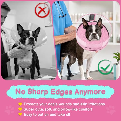Inflatable Dog Cone with Clear Shield for Added Coverage (Pink / M (Neck: 8"-11"))