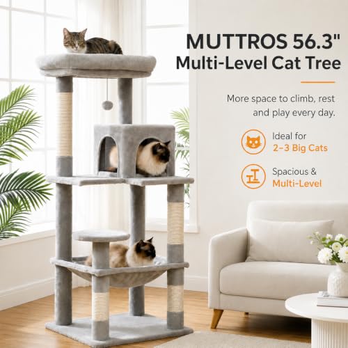 56.3" Cat Tree with Metal Hammock (Grey / 56.3in)