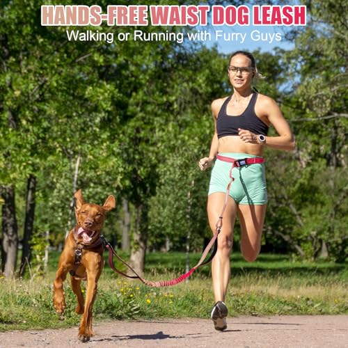Heavy Duty Hands Free Dog Leash (XL - 3 Handles, 5.4-7.0 FT Length / Gradient Rose)