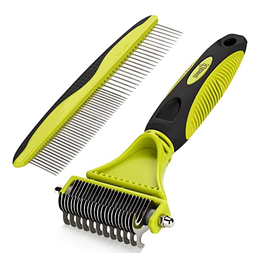 Double Sided Undercoat Rake for Dogs & Cats with Thick Double Coats (Green(Double-Sided))