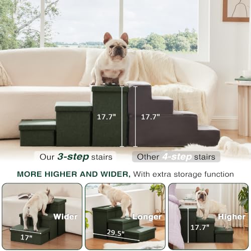 Dog Stairs for High Bed (Dark Green / 29.5" X 17" X 17.7" H)