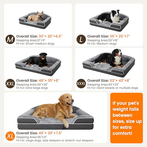Orthopedic Dog Bed for Small to Medium Dogs (Dark Grey / 30.0"L x 20.0"W x 6.5"Th)