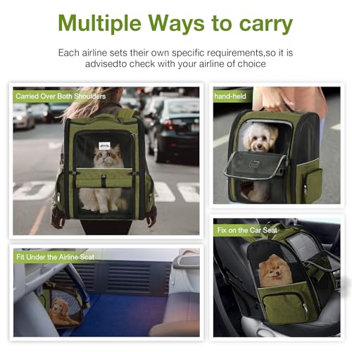 Large Cat Backpack Carrier Expandable Pet Carrier Backpack for Small Dogs Medium Cats Fit Up to 18 Lbs (Dark Green)