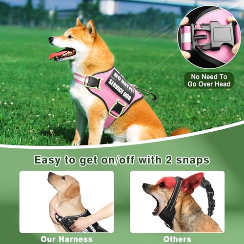 Service Dog Vest Harness and Leash Set+10 Patches (Medium / Pink)