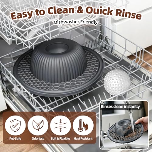 2-in-1 Dog Slow Feeder Bowl & Lick Mat with 2 Rotatable Balls, No-Slip Silicone Anxiety Relief Treat Mat for Dogs & Cats, Dishwasher Safe (Gray) (Gray)