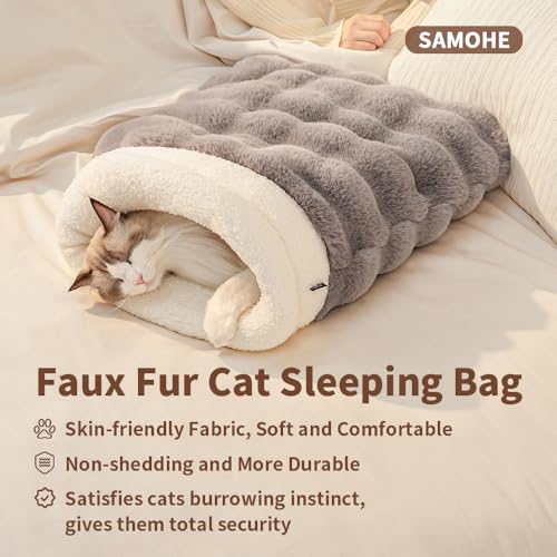Cat Sleeping Bag for Indoor Cats (21.7"L x 17.7"W / Cream Beige)