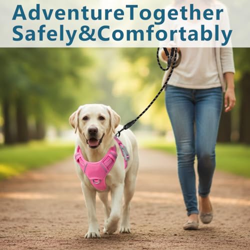 Dog Harness No Pull with ID Tag Pocket (X-Large(Chest:30-38”) / Pink)