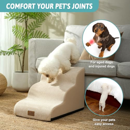 Dog Stair for Small Dog 15.7" H (Beige / Standard:15.7"x22.4"x15.7")