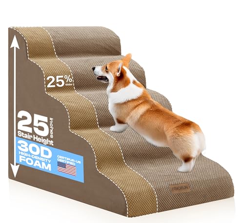 Extra Wide Dog Stairs for Large Dogs (Coffee / Stairs- 25"H)