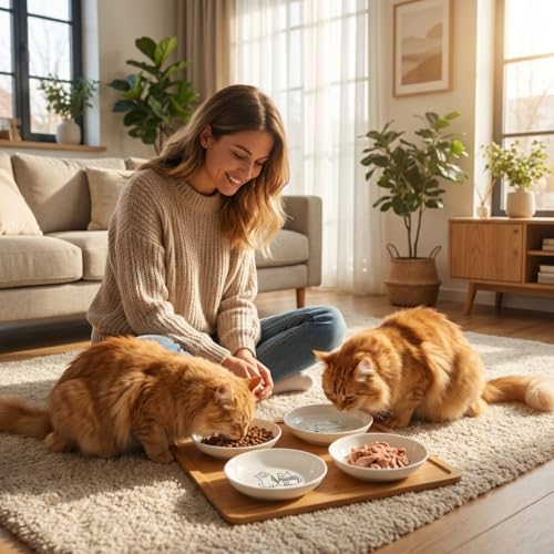 Non Slip Cat Food Bowls (cute drawing cat)