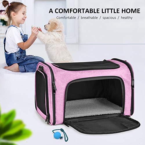 Pet Carrier for Small Medium Cats Dogs Puppies up to 15 Lbs (17.0"L x 11.0"W x 11.0"H / Pink)