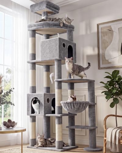 Giant Cat Tree for Indoor Large Cats (83inch / Ligth Grey)