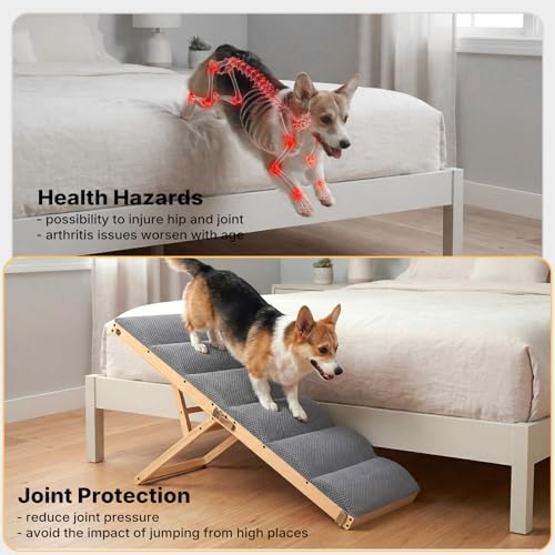 Dog Ramp for Bed Couch for Small to Large Dogs (Light Gray / 48" L x 17" W x 14.8"-24" H)