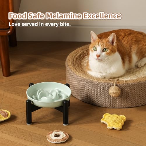 Elevated Slow Feeder Cat Bowl (Blue + Metal Stand / 9"H)