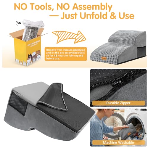High Density Extended Foam Dog Ramp&Steps 2 Tiers (Grey / 21.7*15.7*11.8)
