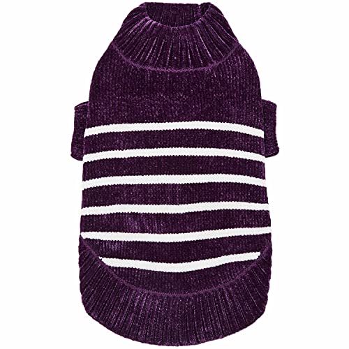 Cozy Soft Chenille Classy Striped Dog Sweater in Dark Plum (18 inch / Dark Plum)